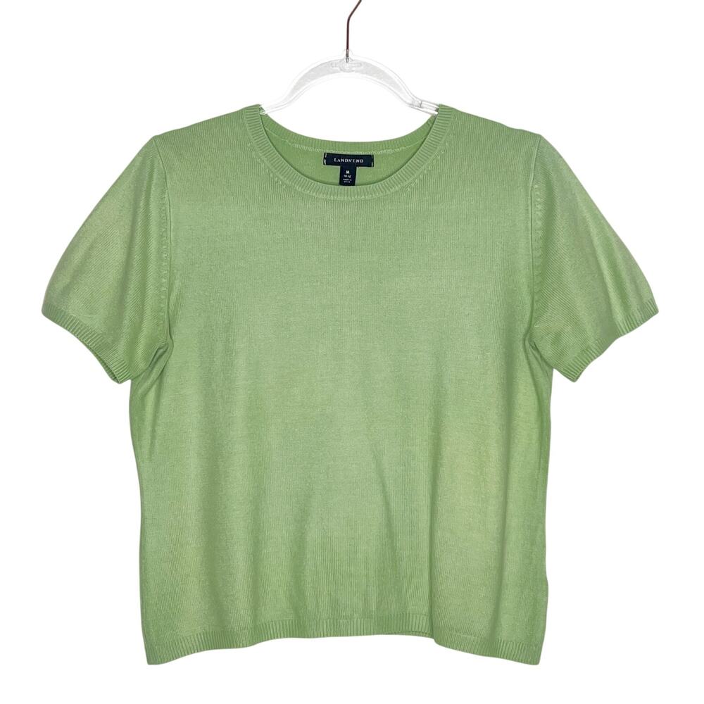 LANDS' END Knitted T-Shirt Round Neck Short Sleeve Pullover Light Green Size M